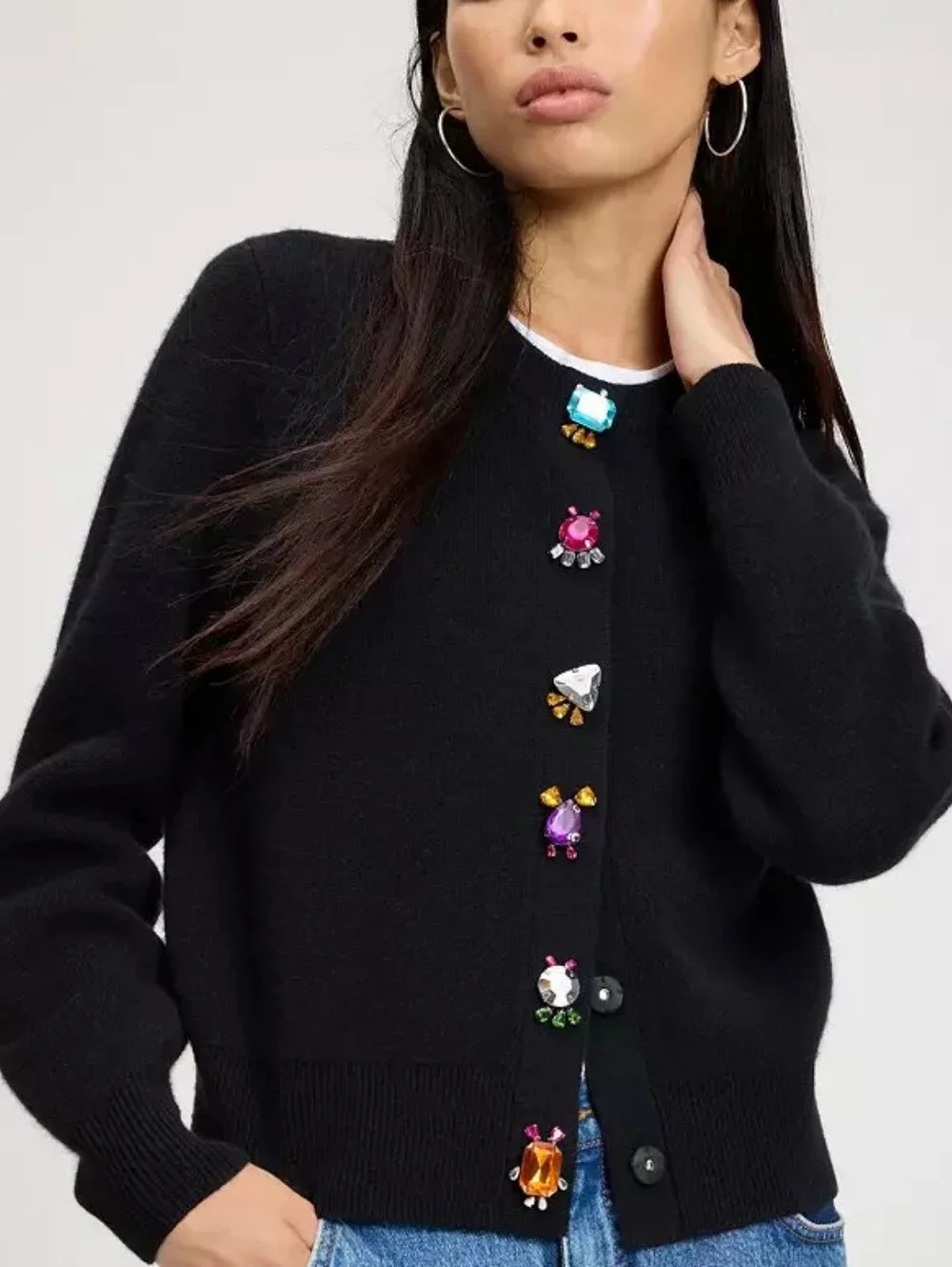Kate Spade NY Embellished Nell Cashmere Blend Cardigan w/ Jewel Buttons NOVELTY